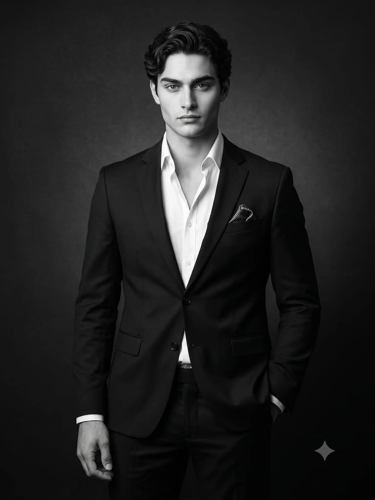 Man in Black Suit Monochrome Portrait (Variation 3)