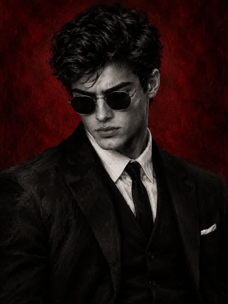 Noir Man Suit Red Background Photo Prompt