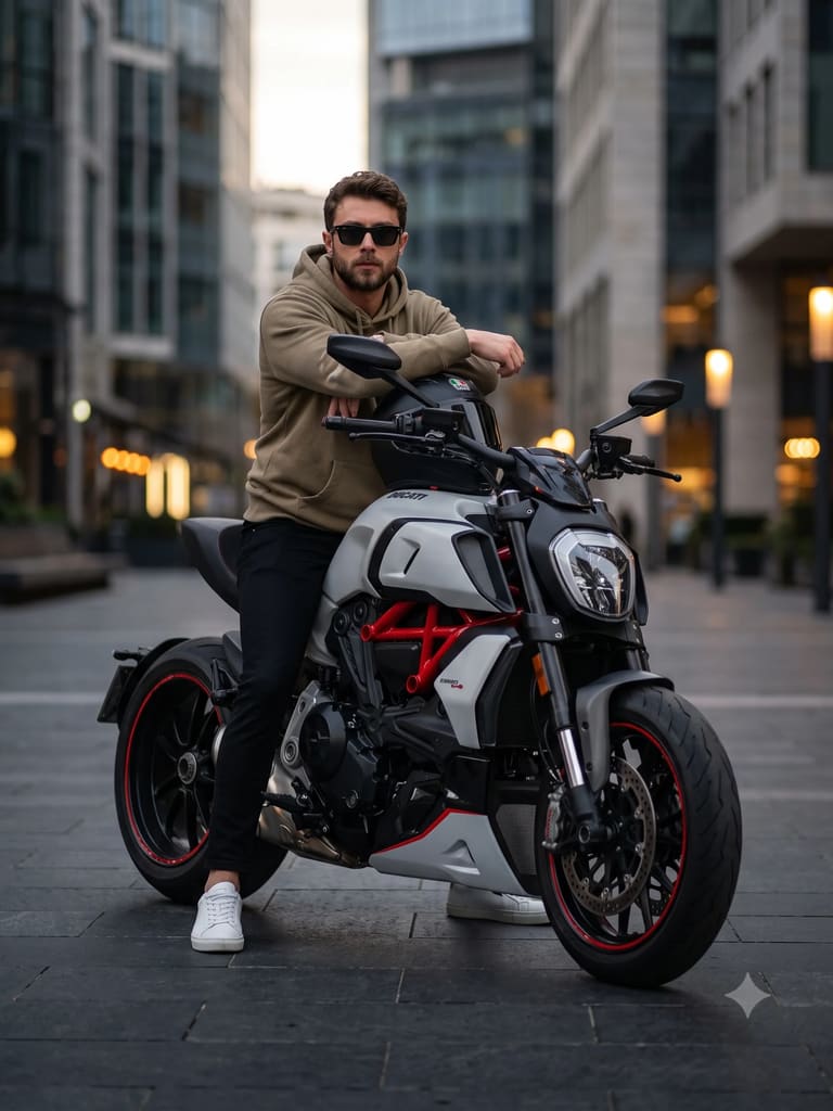 Cinematic Ducati Motorcycle Biker Portrait (Variation 3)