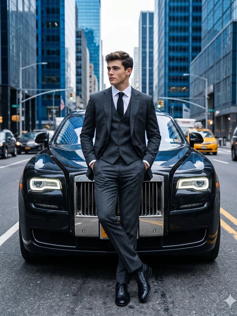 Plaid Suit Against Luxury Car Businessman Portrait (Variation 2)