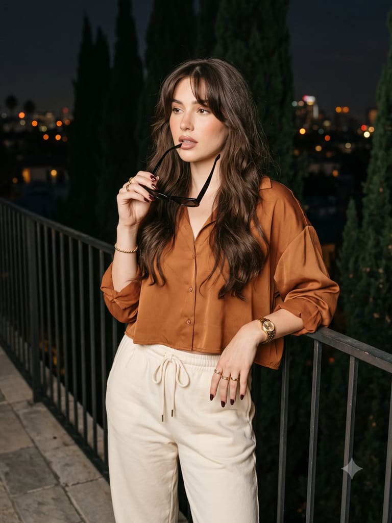 Rooftop Night City Fashion Woman Aesthetic Portrait (Variation 2)