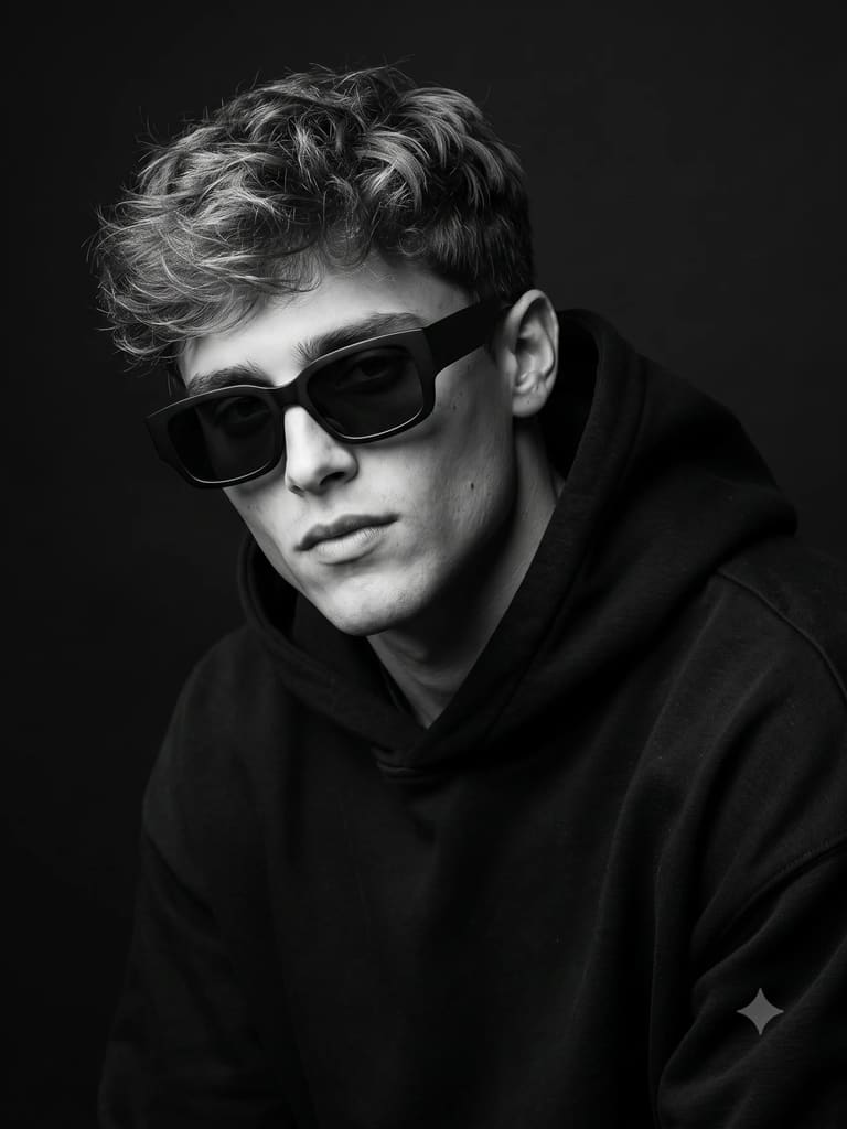 Monochrome Man Black Hoodie Sunglasses