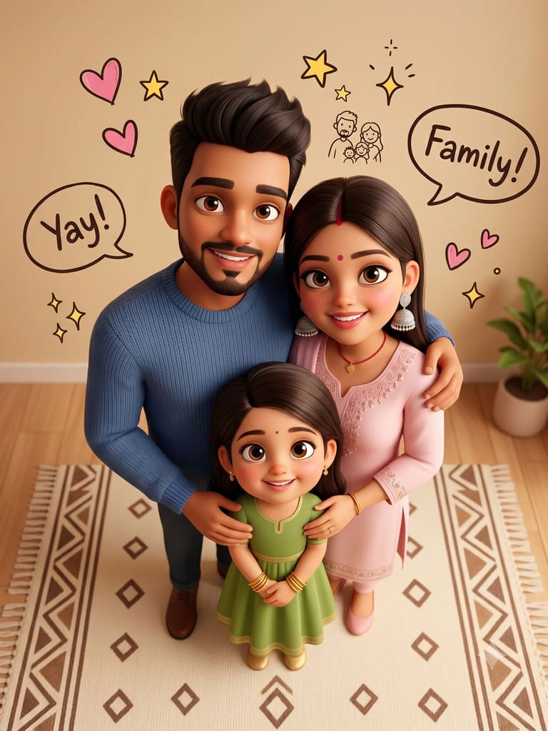Cozy 3D Cartoon Family Living Room Gathering (Variation 7)
