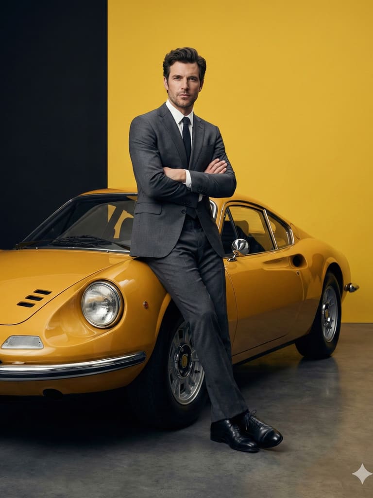 Grey Suit on Vintage Yellow Portrait (Variation 2)