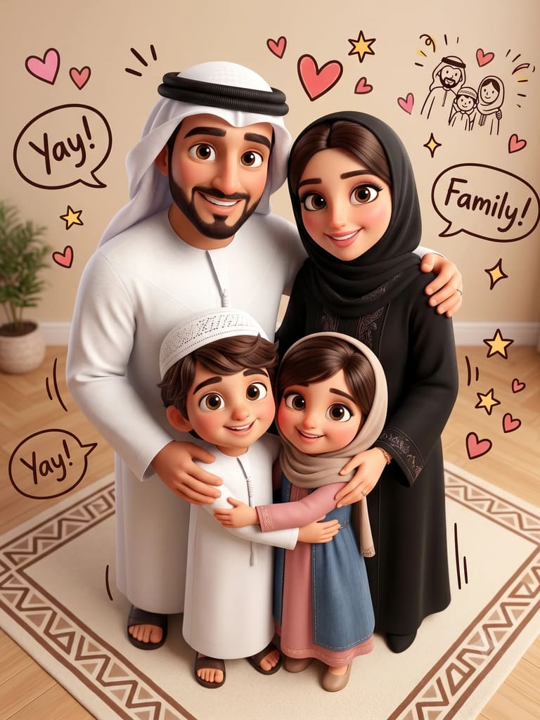 Cozy 3D Cartoon Family Living Room Gathering (Variation 9)
