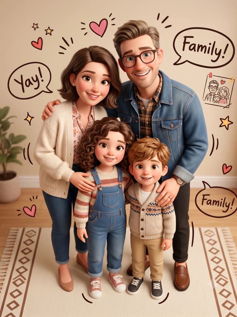 Cozy 3D Cartoon Family Living Room Gathering (Variation 17)