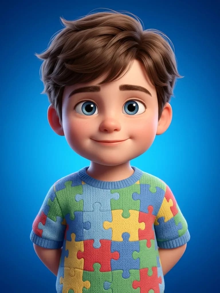 3D Animated Dreamer Boy with Puzzle Piece Shirt (Variation 2)