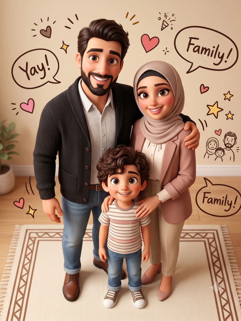 Cozy 3D Cartoon Family Living Room Gathering (Variation 18)