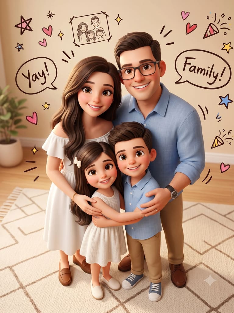 Cozy 3D Cartoon Family Living Room Gathering (Variation 6)