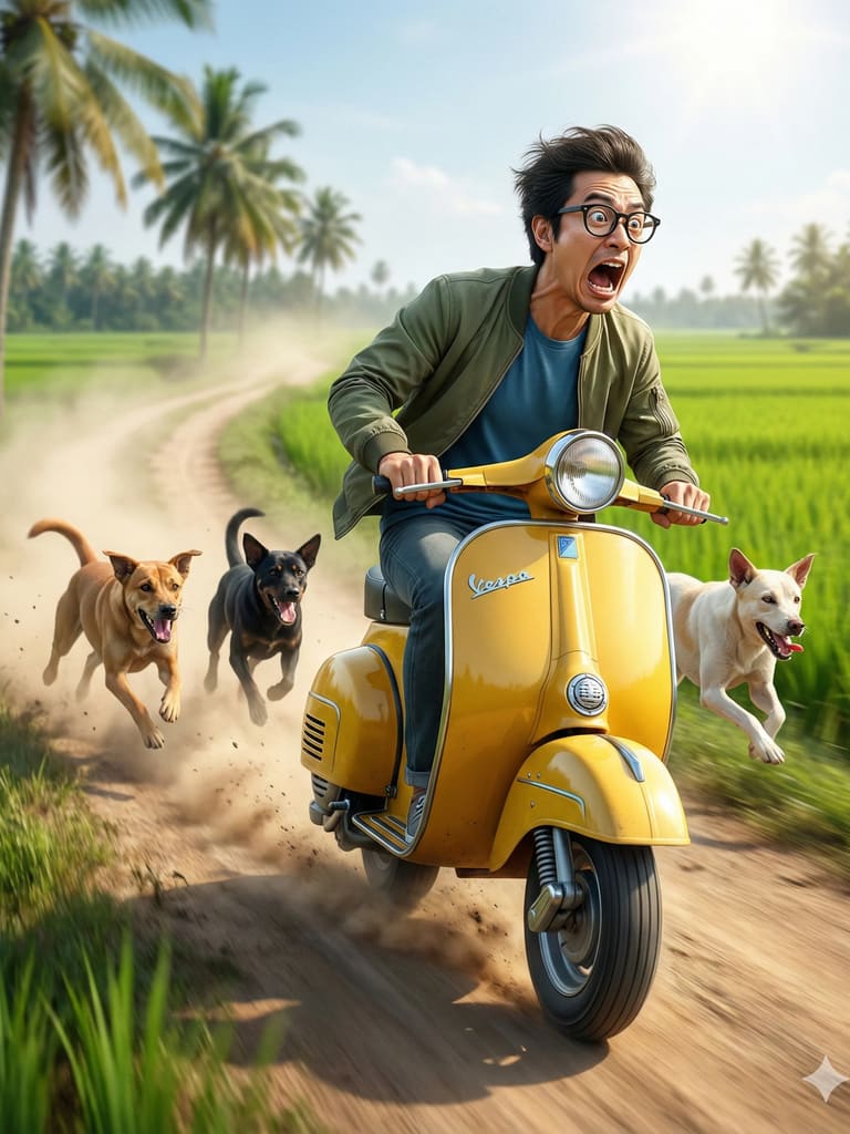 Yellow Scooter Escape 3d Caricature Portrait (Variation 2)