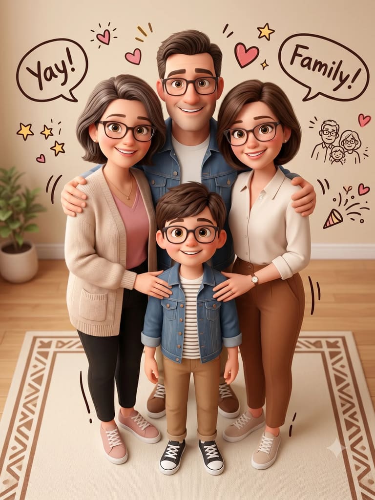 Cozy 3D Cartoon Family Living Room Gathering (Variation 5)