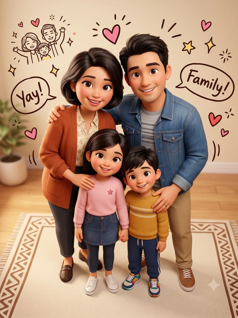 Cozy 3D Cartoon Family Living Room Gathering (Variation 16)