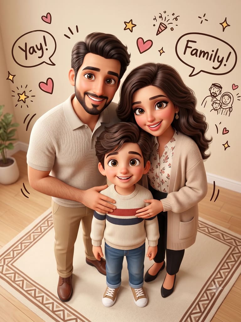 Cozy 3D Cartoon Family Living Room Gathering (Variation 15)
