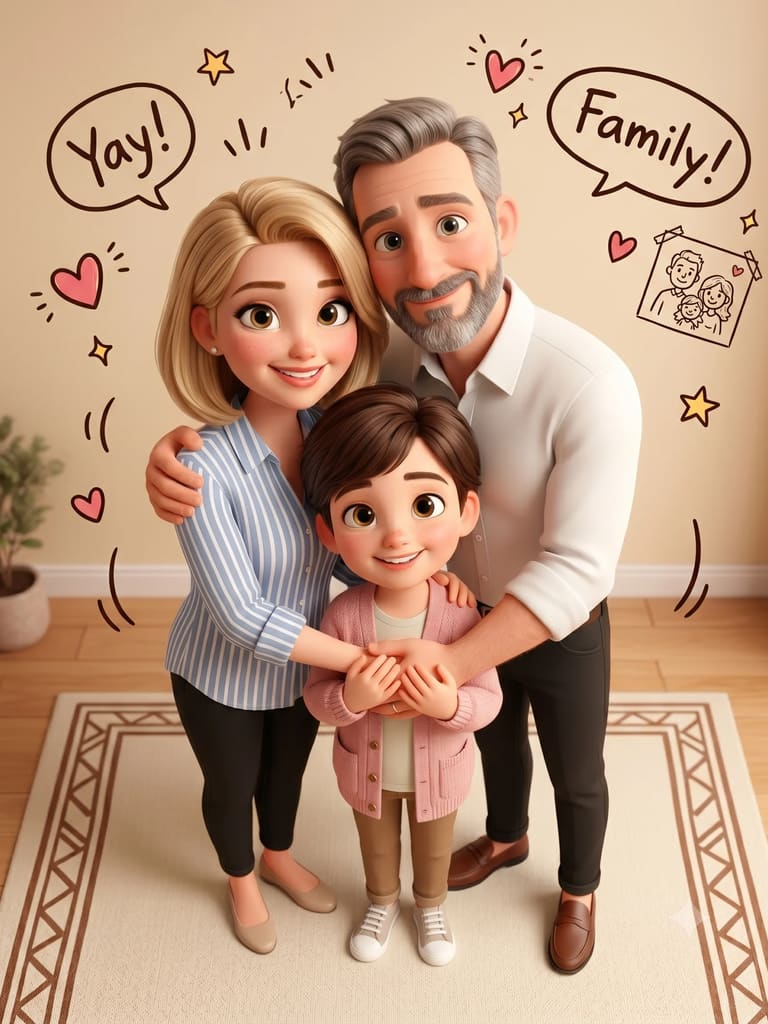 Cozy 3D Cartoon Family Living Room Gathering (Variation 14)