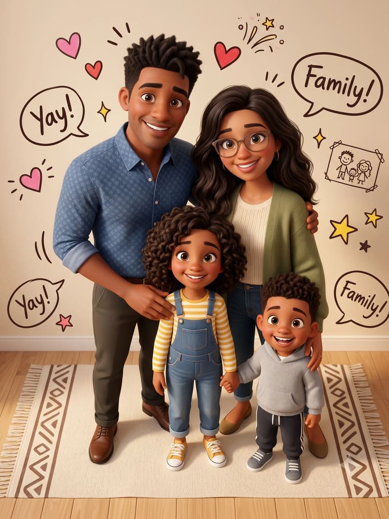 Cozy 3D Cartoon Family Living Room Gathering (Variation 13)