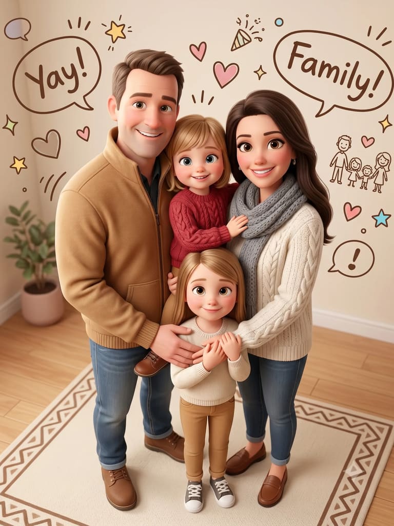 Cozy 3D Cartoon Family Living Room Gathering (Variation 12)