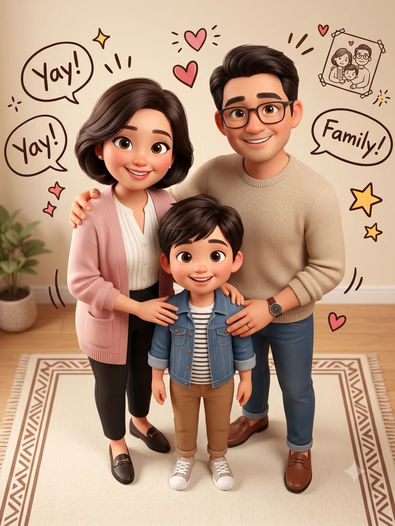 Cozy 3D Cartoon Family Living Room Gathering (Variation 11)