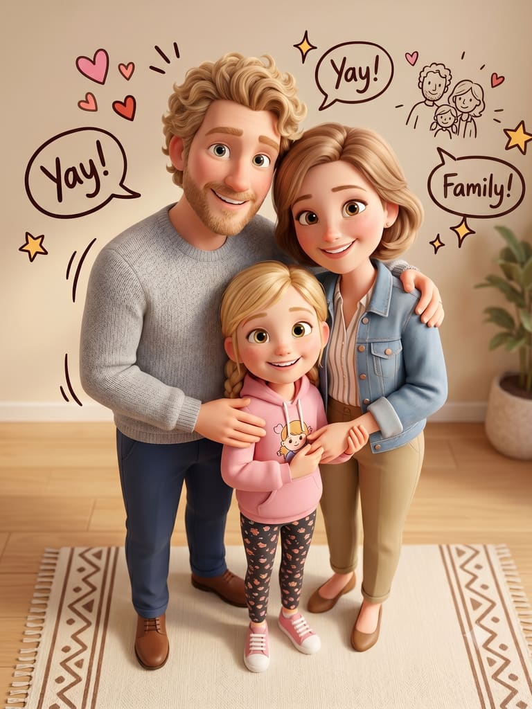 Cozy 3D Cartoon Family Living Room Gathering (Variation 4)