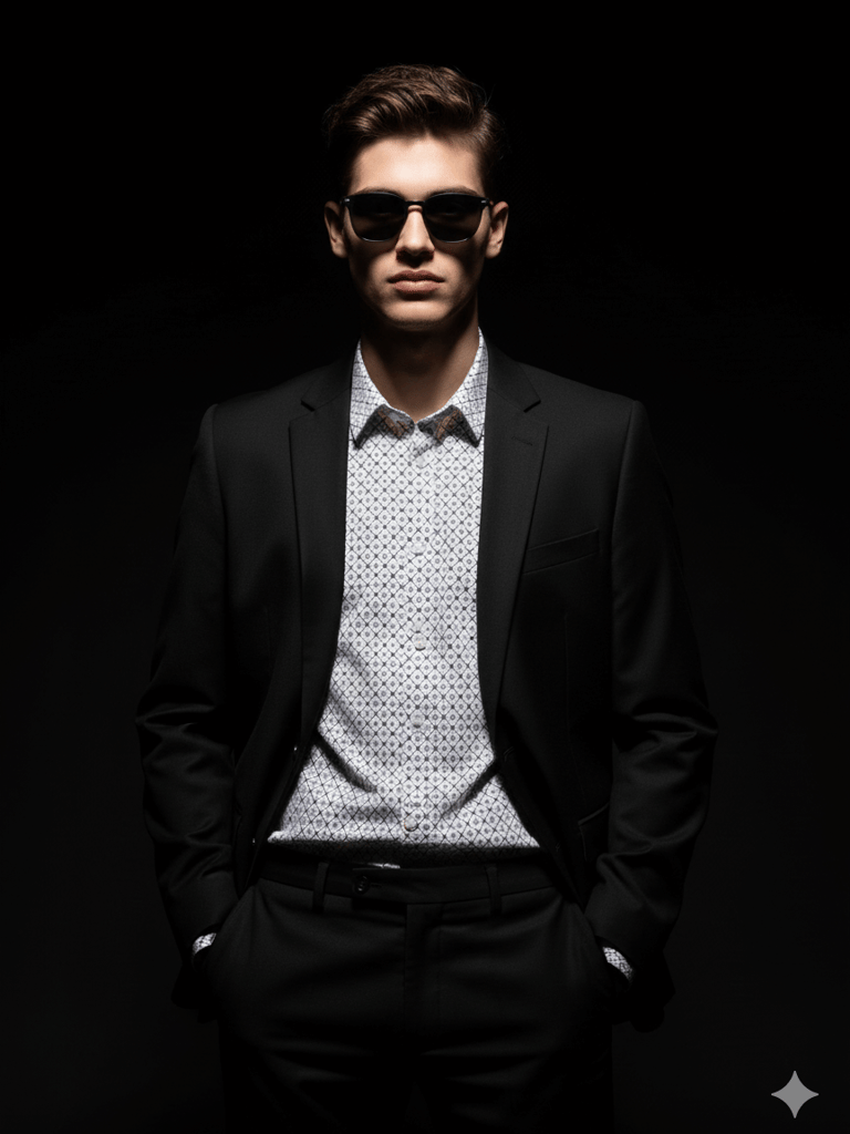 Confident man in suit and shadows