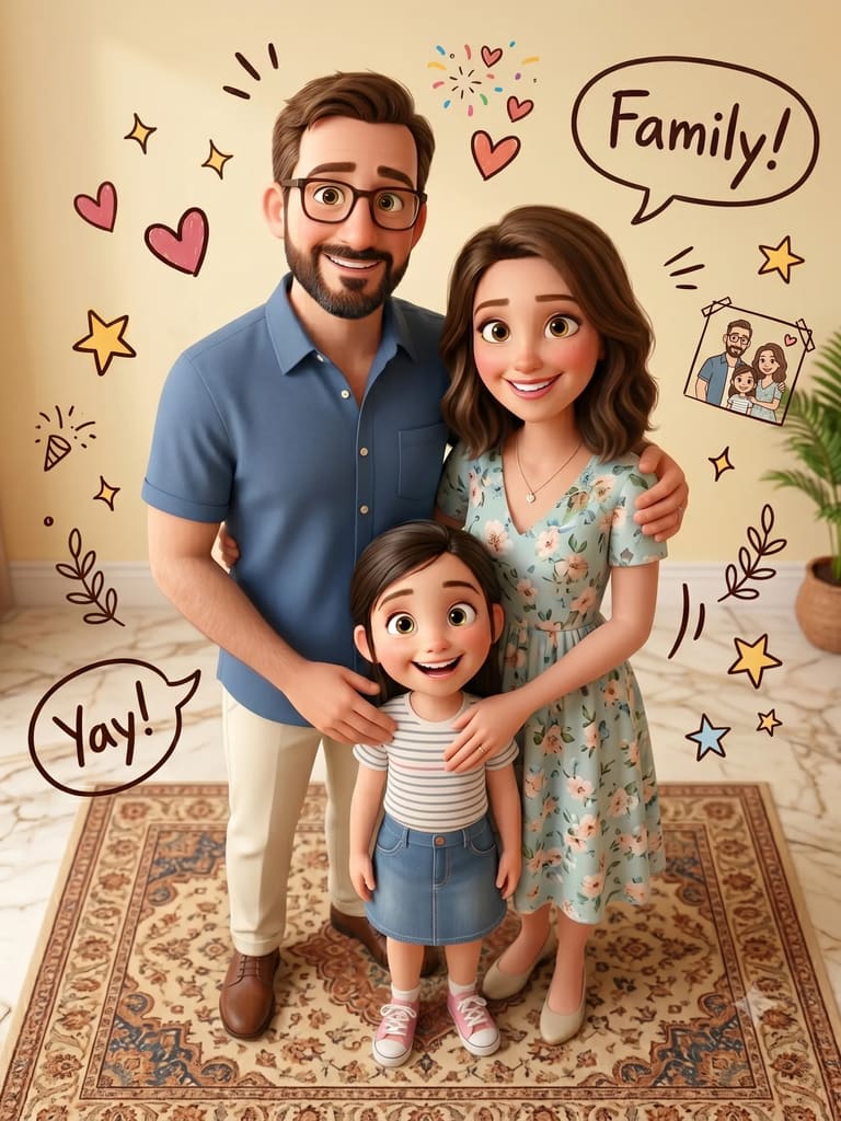 Cozy 3D Cartoon Family Living Room Gathering (Variation 10)