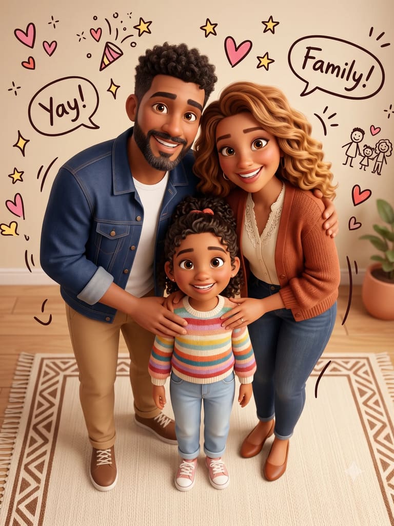 Cozy 3D Cartoon Family Living Room Gathering (Variation 3)