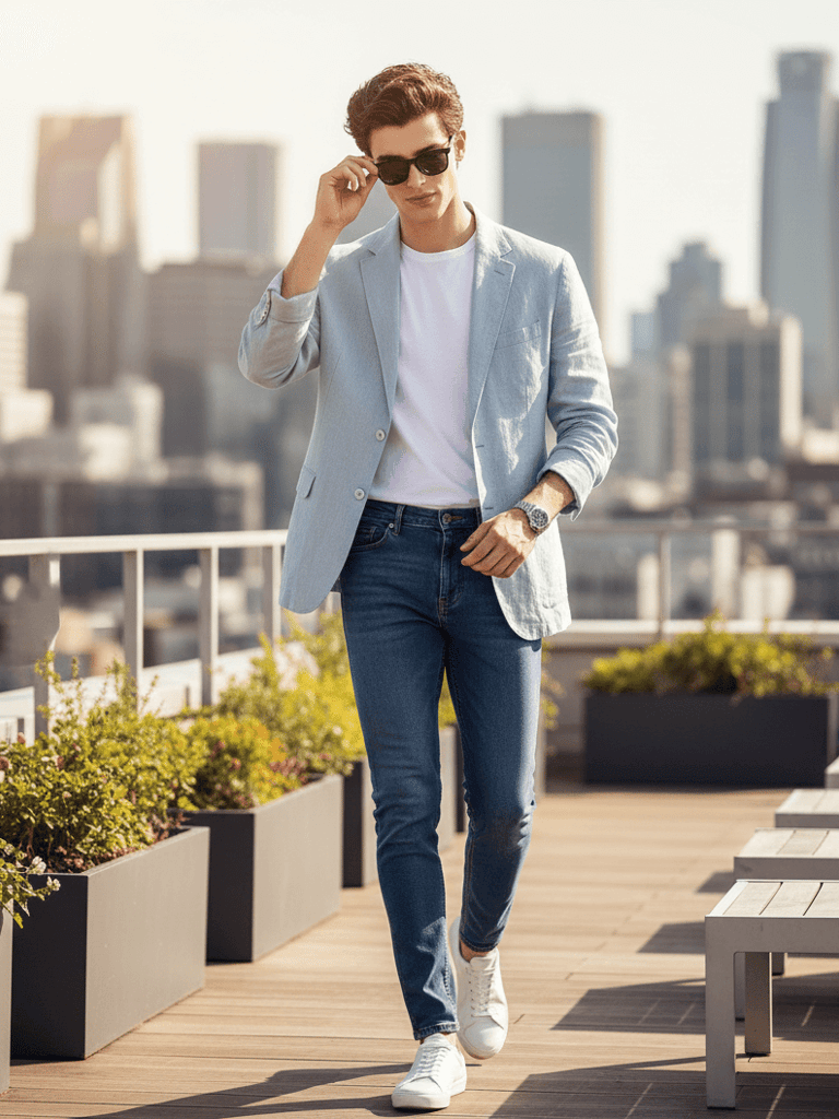 Stylish rooftop city stride