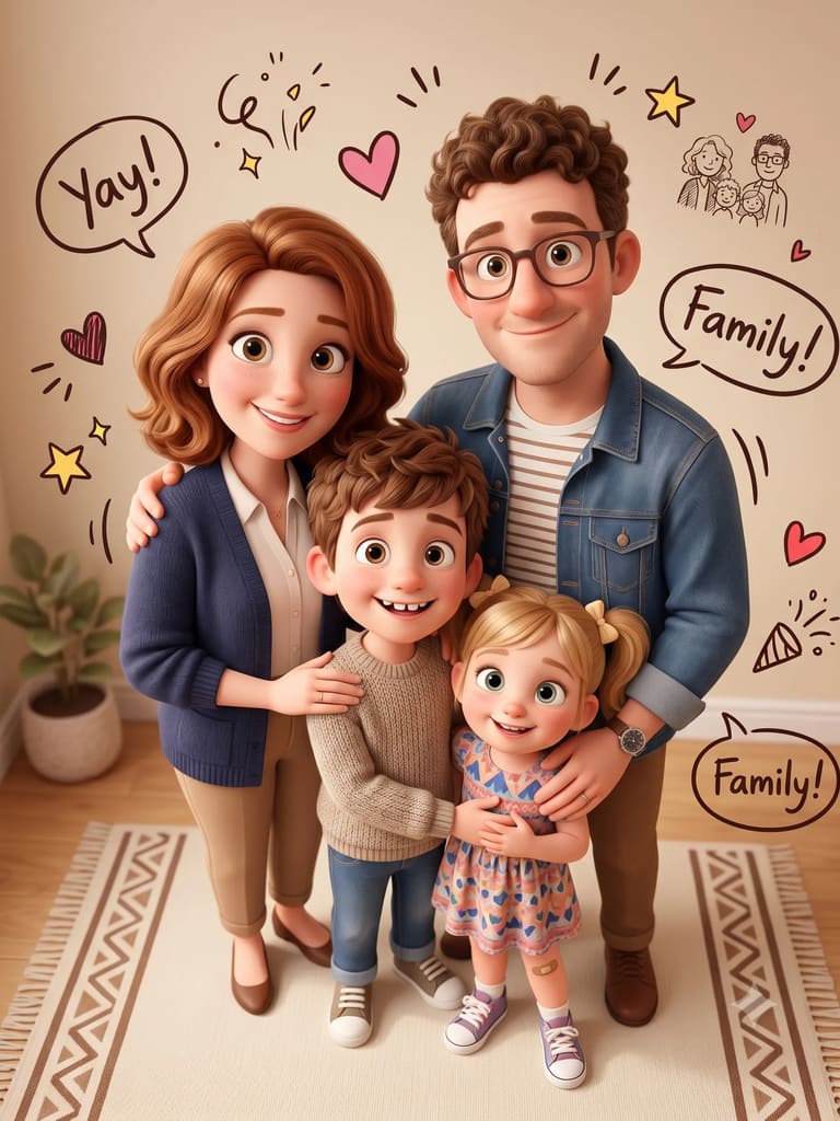 Cozy 3D Cartoon Family Living Room Gathering (Variation 2)