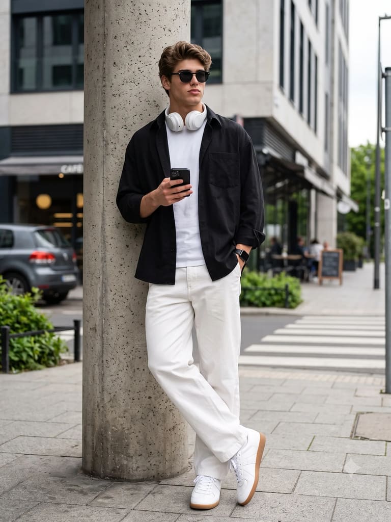 Urban Street Style Boy Leaning on Pillar Portrait (Variation 5)