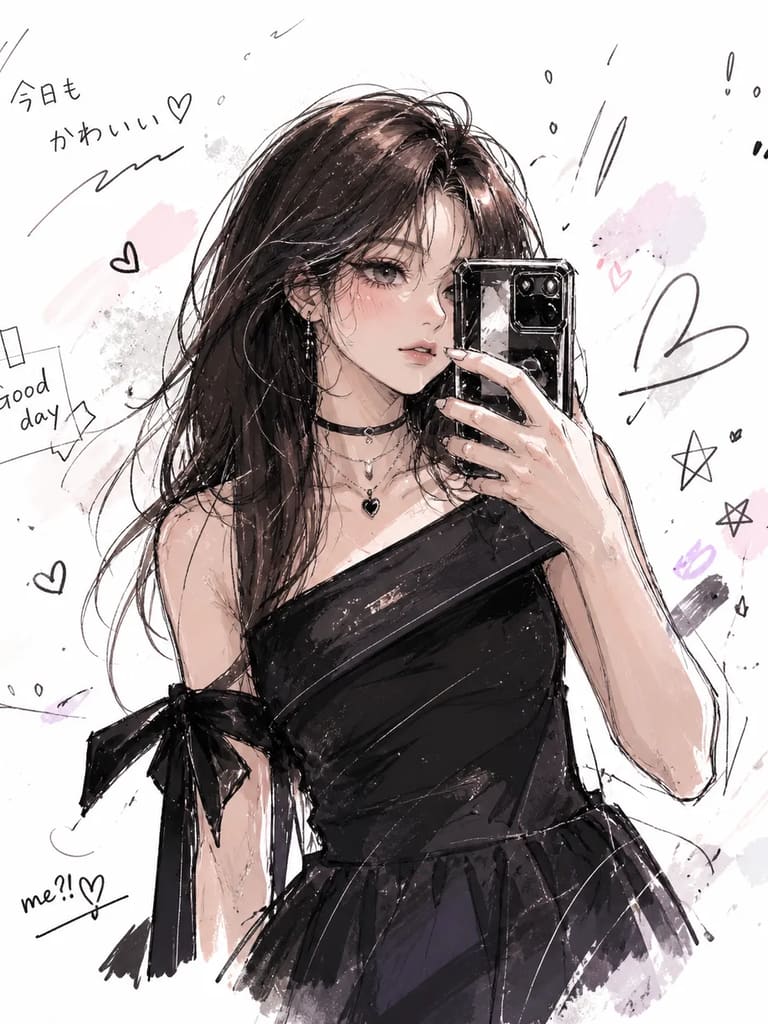Trendy Anime Grunge Style Portrait Illustration (Variation 2)