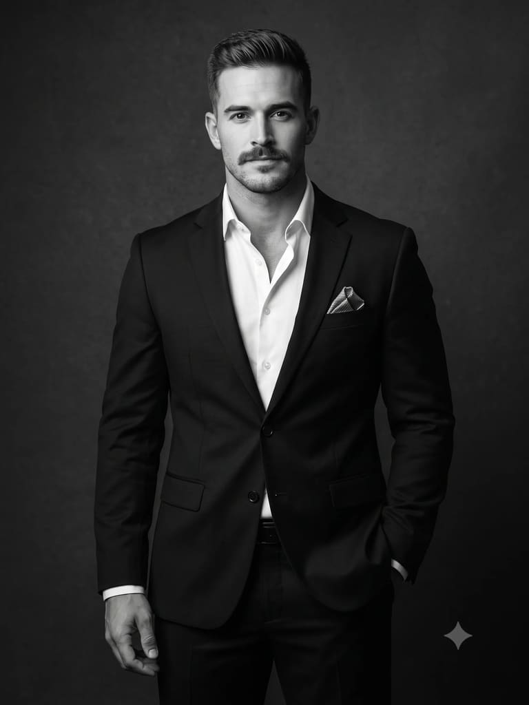 Man in Black Suit Monochrome Portrait (Variation 5)