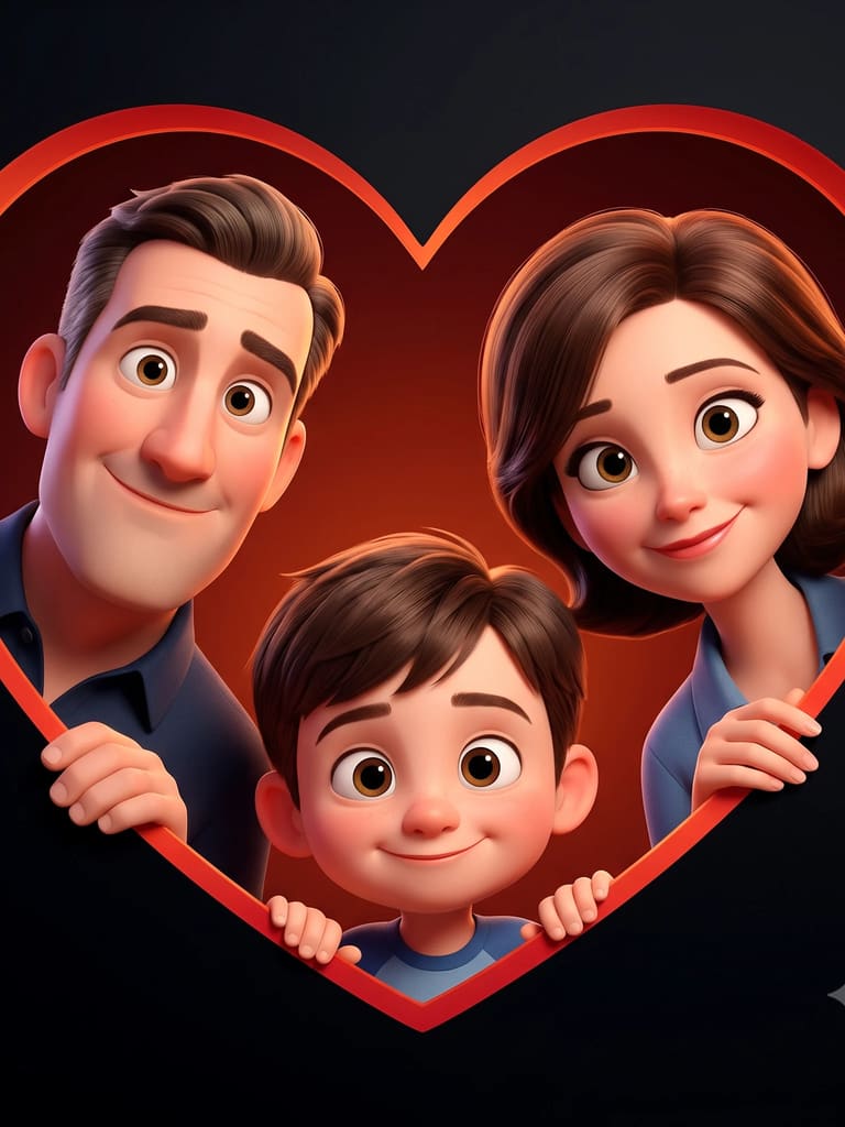 3d Animated Family Portrait in Heart Frame Portrait (Variation 1)