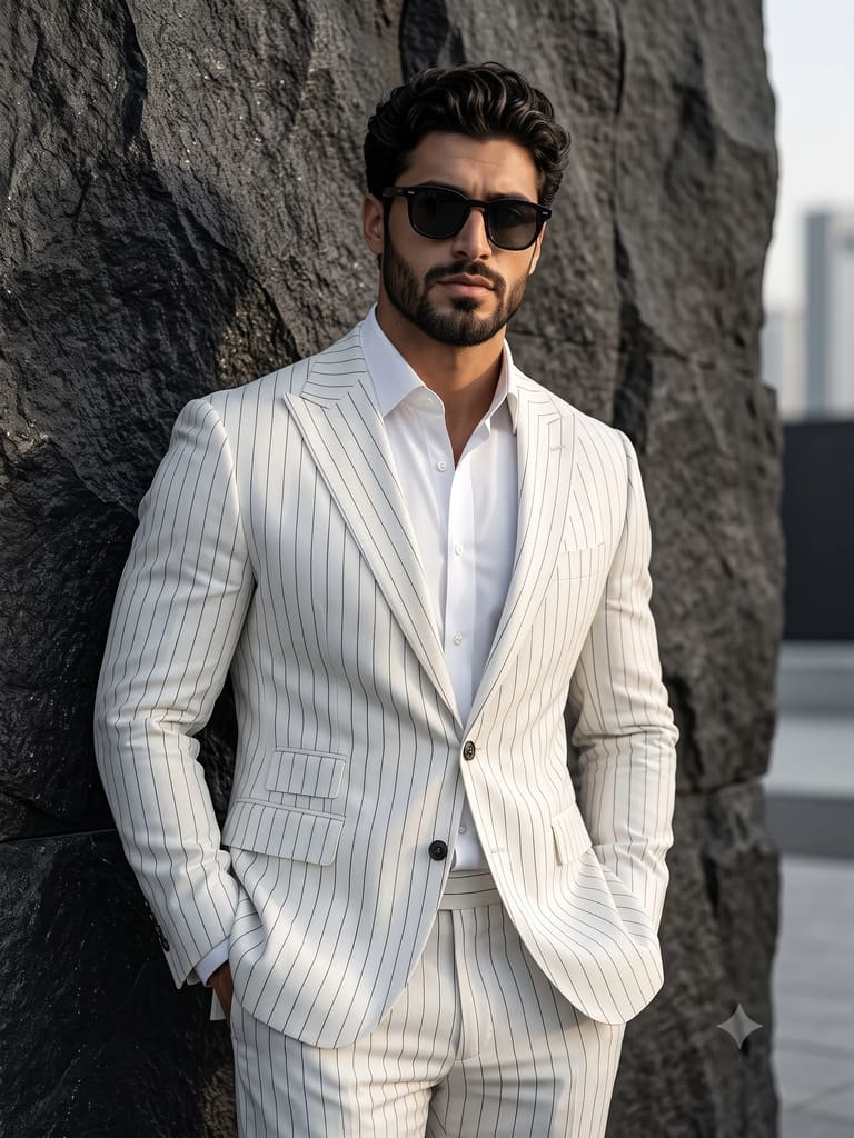The White Pinstripe Suit Portrait (Variation 3)