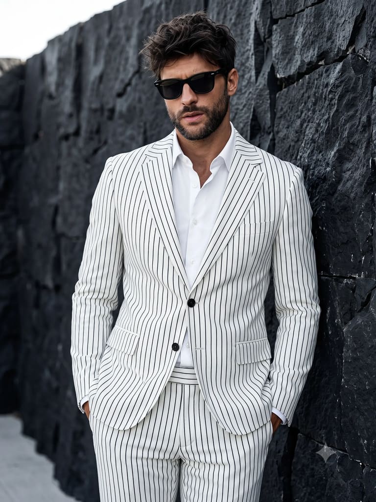 The White Pinstripe Suit Portrait (Variation 2)
