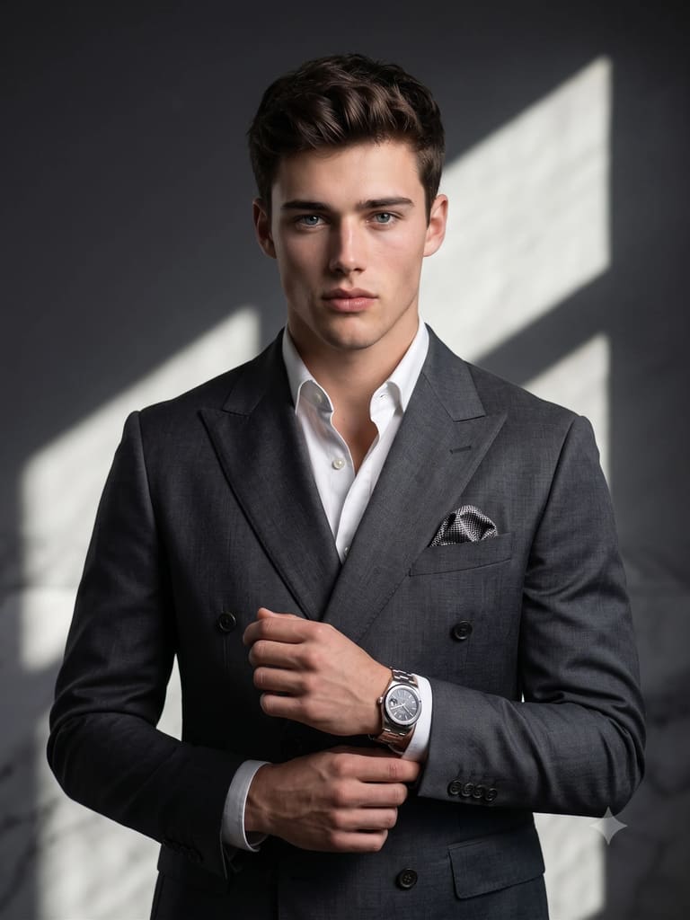Luxury Men's Fashion Double-breasted Suit Portrait (Variation 3)