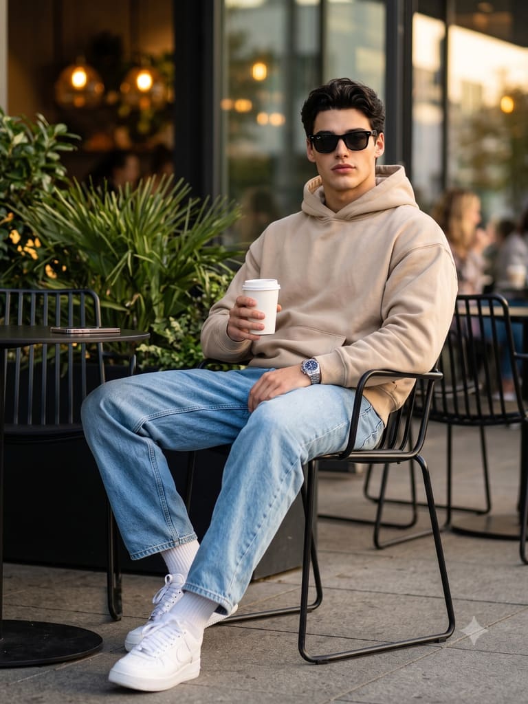 Young Man at an Outdoor Cafe