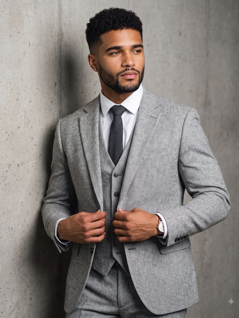 Grey Suit Aesthetic Editorial Photography (Variation 3)