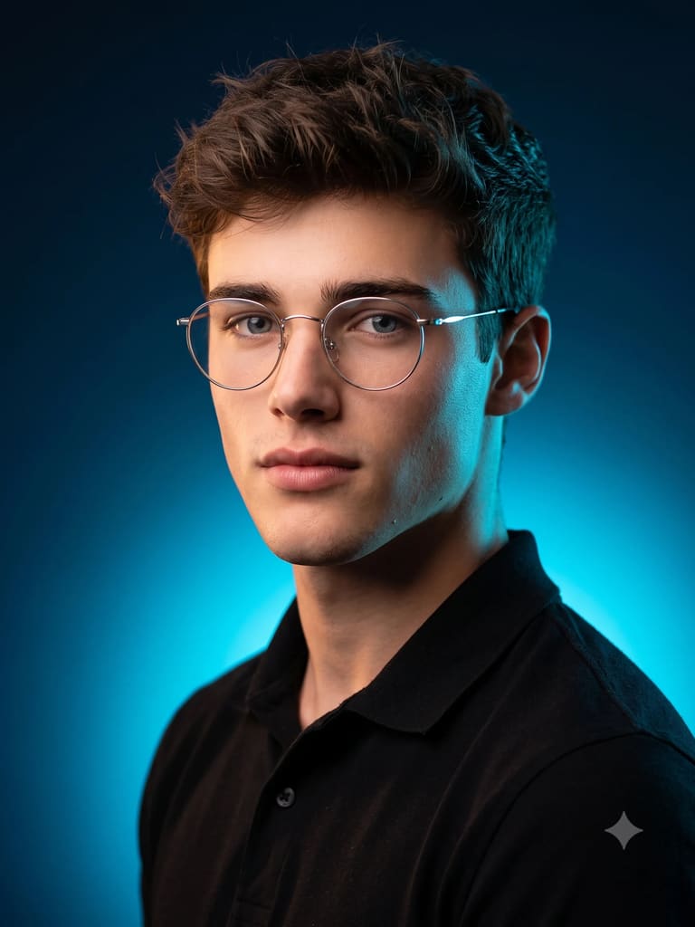 Studio Portrait with Cyan Glow Portrait (Variation 2)