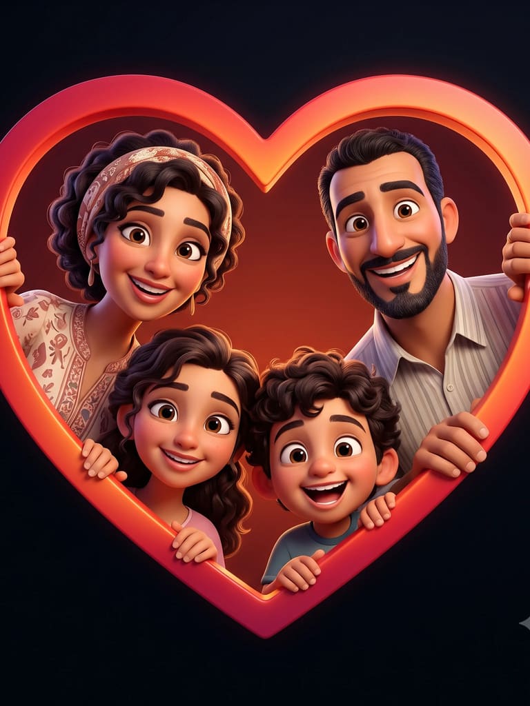 3d Animated Family Portrait in Heart Frame Portrait (Variation 6)