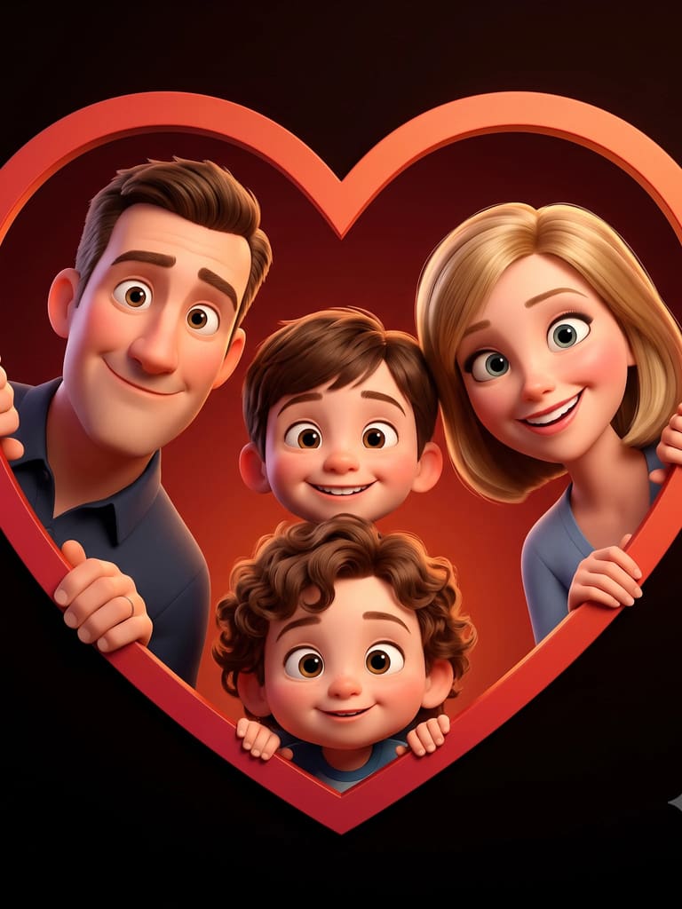 3d Animated Family Portrait in Heart Frame Portrait (Variation 4)