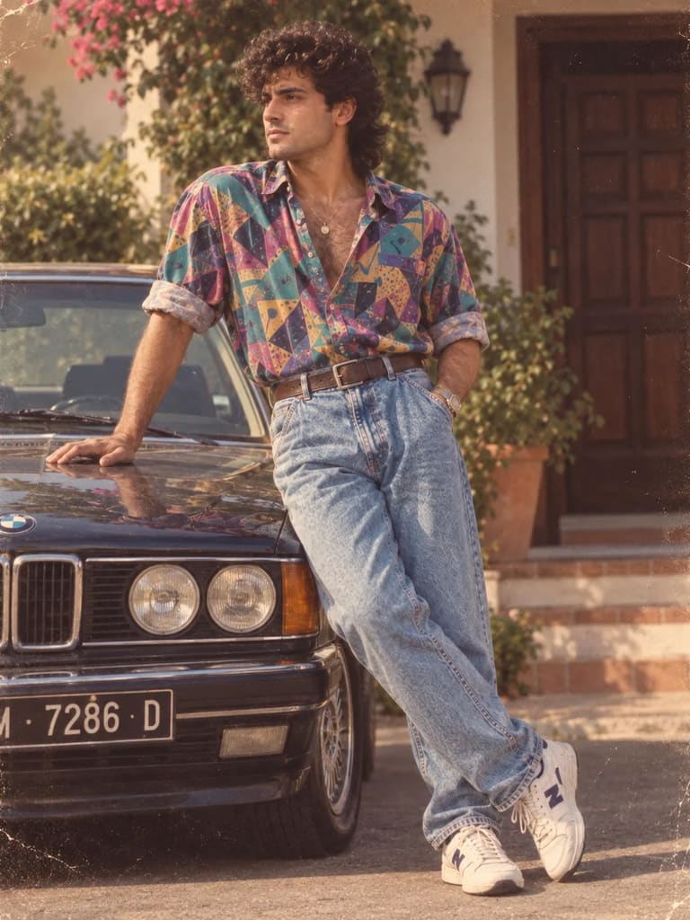 80s Men's Vintage Car Portrait