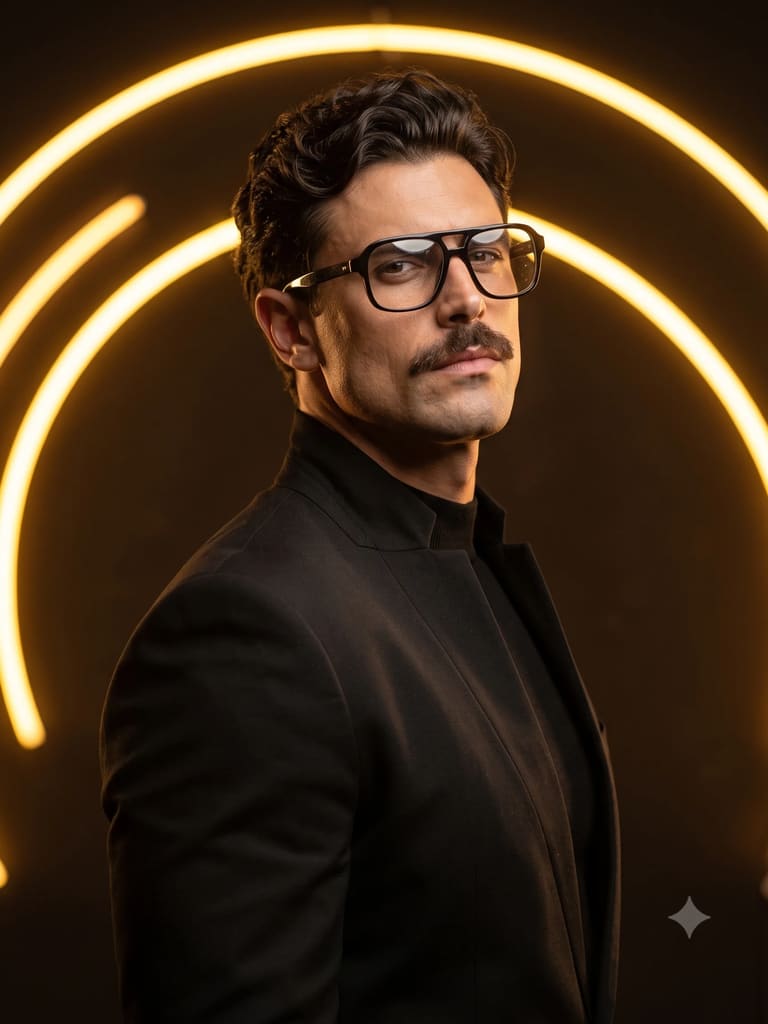 Golden Neon Ring Studio Portrait AI Image Prompt Result