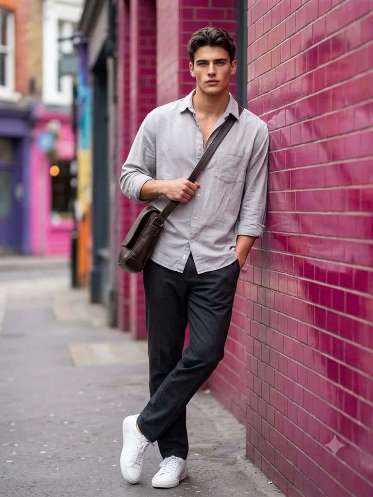 Men Street Style on Vibrant Pink Tiled Wall Portrait (Variation 3)