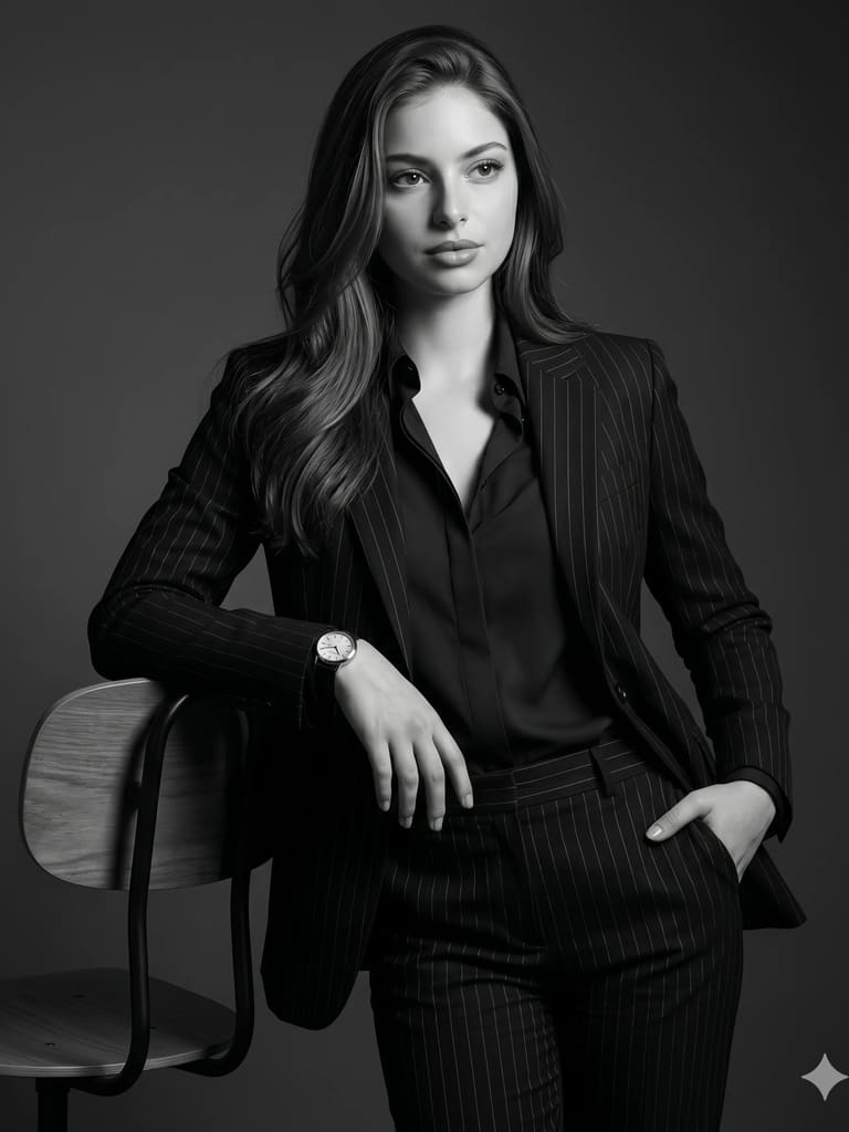 Pinstripe Confidence Black Portrait (Variation 3)