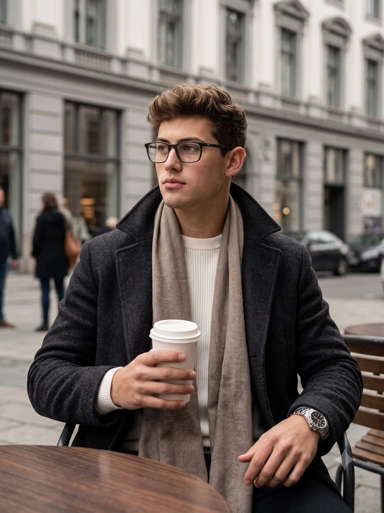 Man Enjoying Coffee at an Outdoor City Cafe Portrait (Variation 1)
