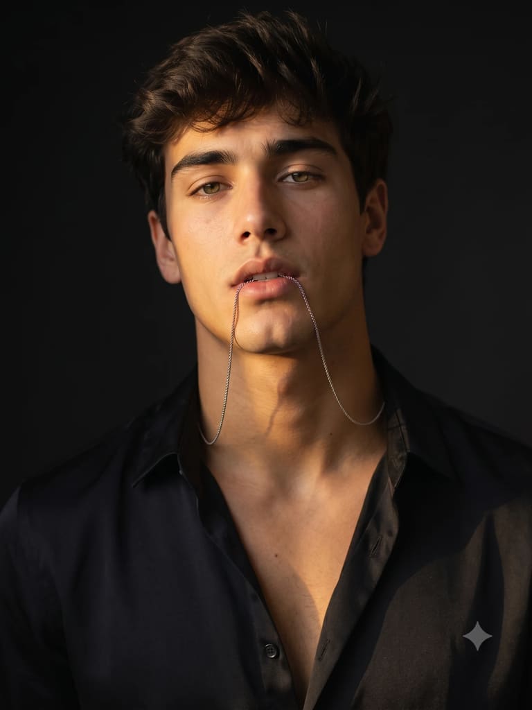 Dark Cinematic Chain Necklace Male Model Portrait (Variation 2)