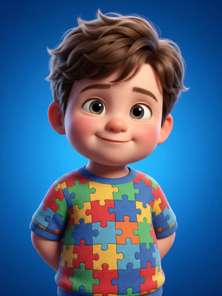 3D Animated Dreamer Boy with Puzzle Piece Shirt (Variation 1)
