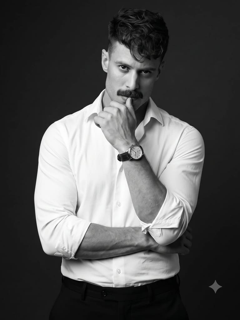Monochrome Man in a Crisp White Shirt Portrait (Variation 3)