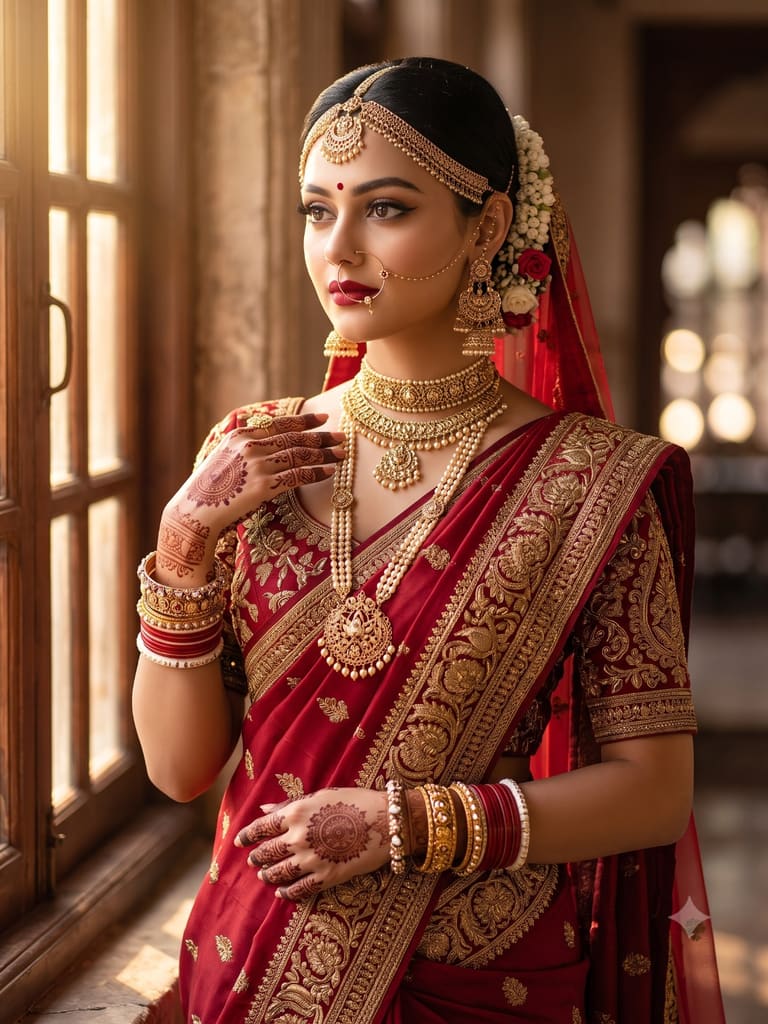 Radiant Indian Bride in Crimson Saree