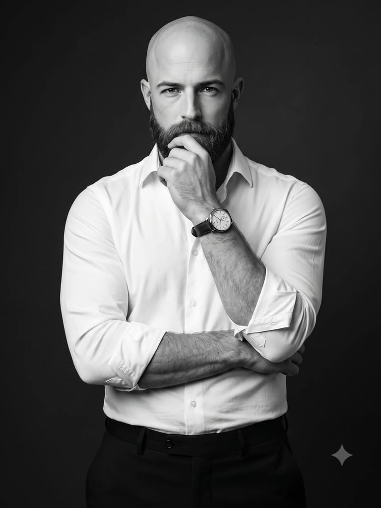 Monochrome Man in a Crisp White Shirt Portrait (Variation 2)