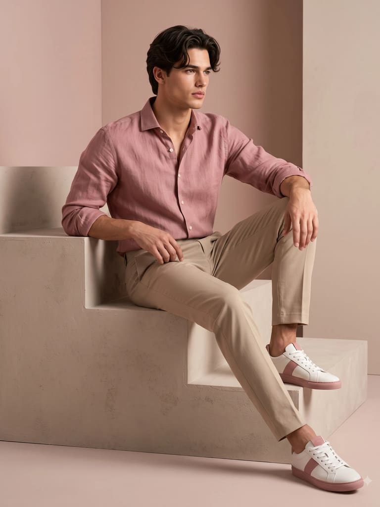 Soft Pink Linen Shirt Studio Men Photoshoot (Variation 5)
